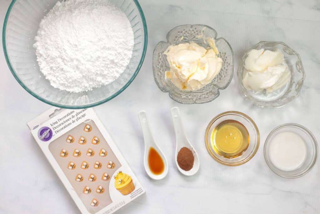 bumblebee dessert ingredients and supplies on a counter