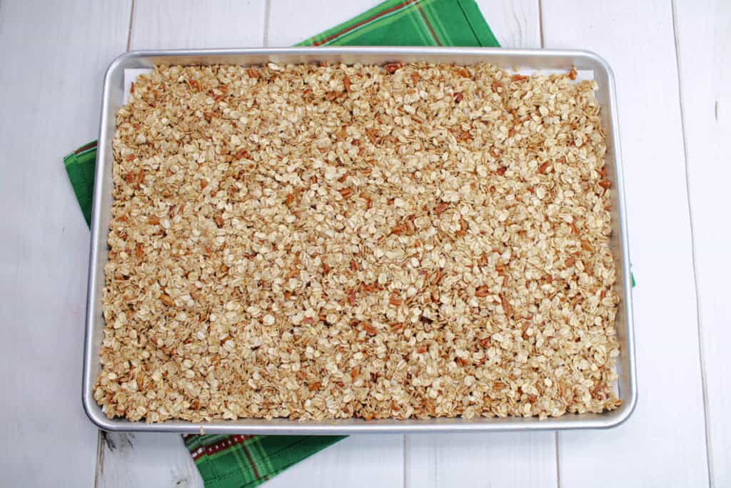 homemade granola on a baking sheet