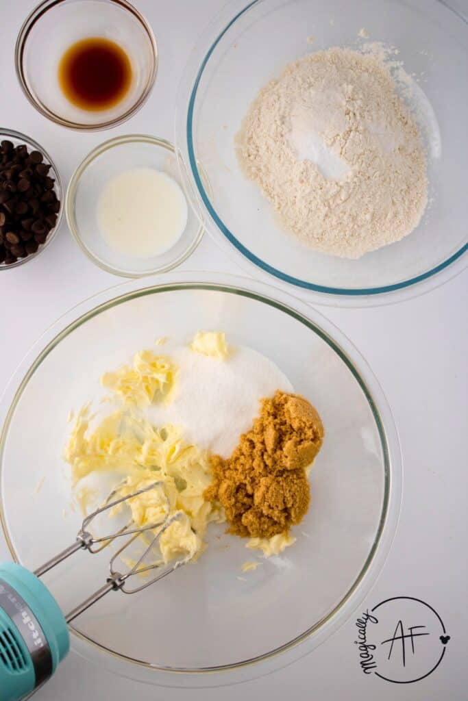 creaming butter and adding sugars. 