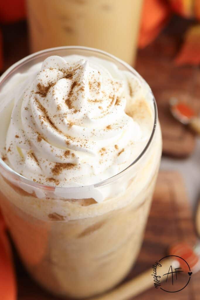 overhead shot of pumpkin spice cold brew. 